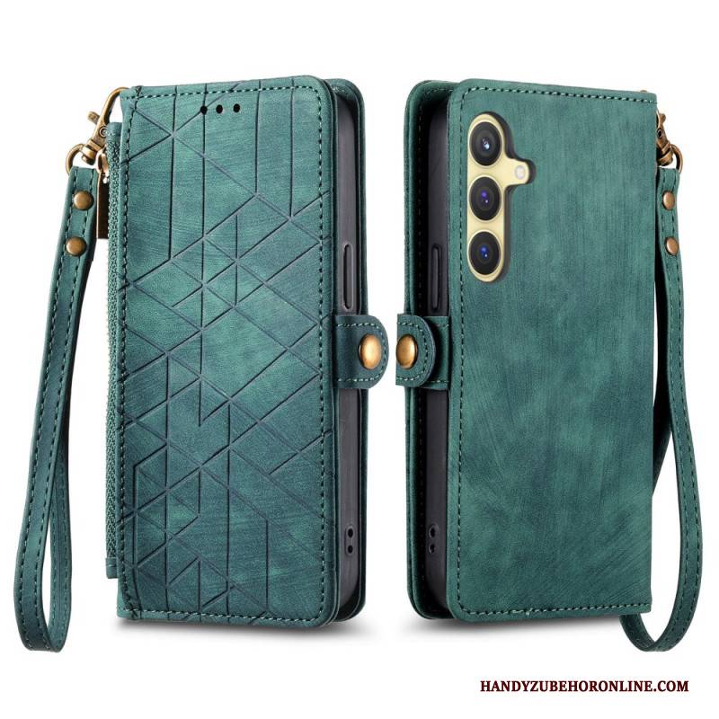 Lederhüllen Samsung Galaxy S25 5g Handyhülle Geometrische Geldbörse In Wildlederoptik