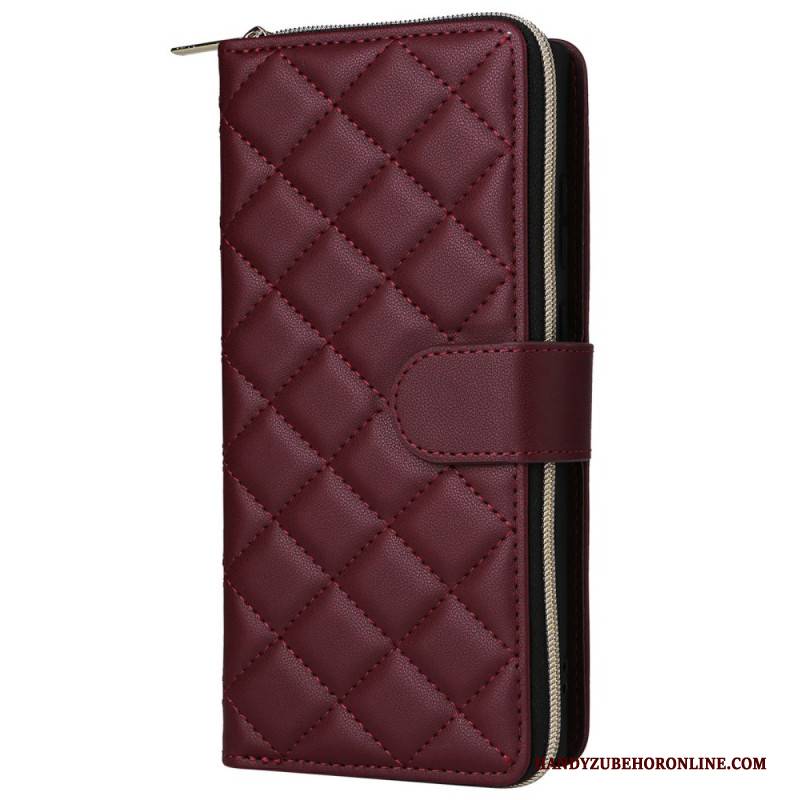 Lederhüllen Samsung Galaxy S25 Ultra 5g Gesteppte Geldbörse Mit Riemen Und Schulterriemen