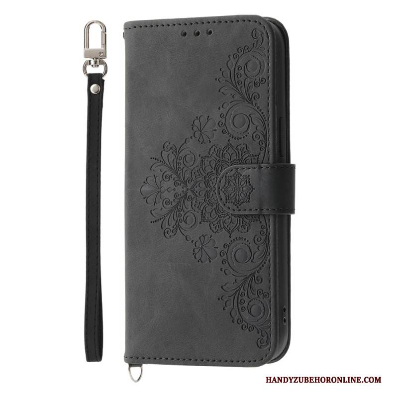 Lederhüllen Samsung Galaxy S25 Ultra 5g Handyhülle Blumenmuster Mit Riemen