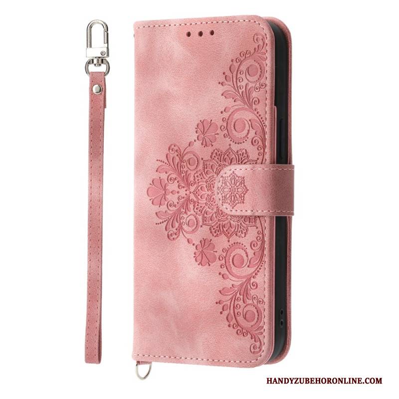 Lederhüllen Samsung Galaxy S25 Ultra 5g Handyhülle Blumenmuster Mit Riemen