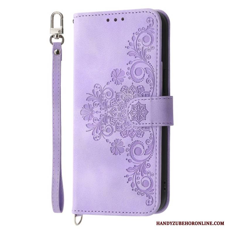 Lederhüllen Samsung Galaxy S25 Ultra 5g Handyhülle Blumenmuster Mit Riemen