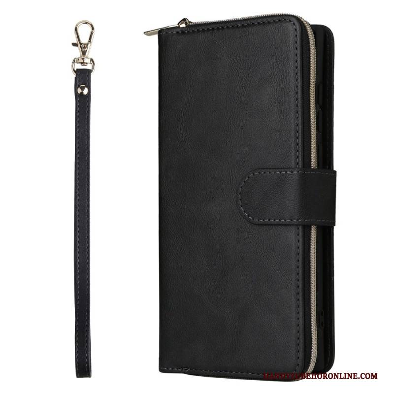 Lederhüllen Samsung Galaxy S25 Ultra 5g Handyhülle Geldbörse Mit Reißverschluss Und Riemen