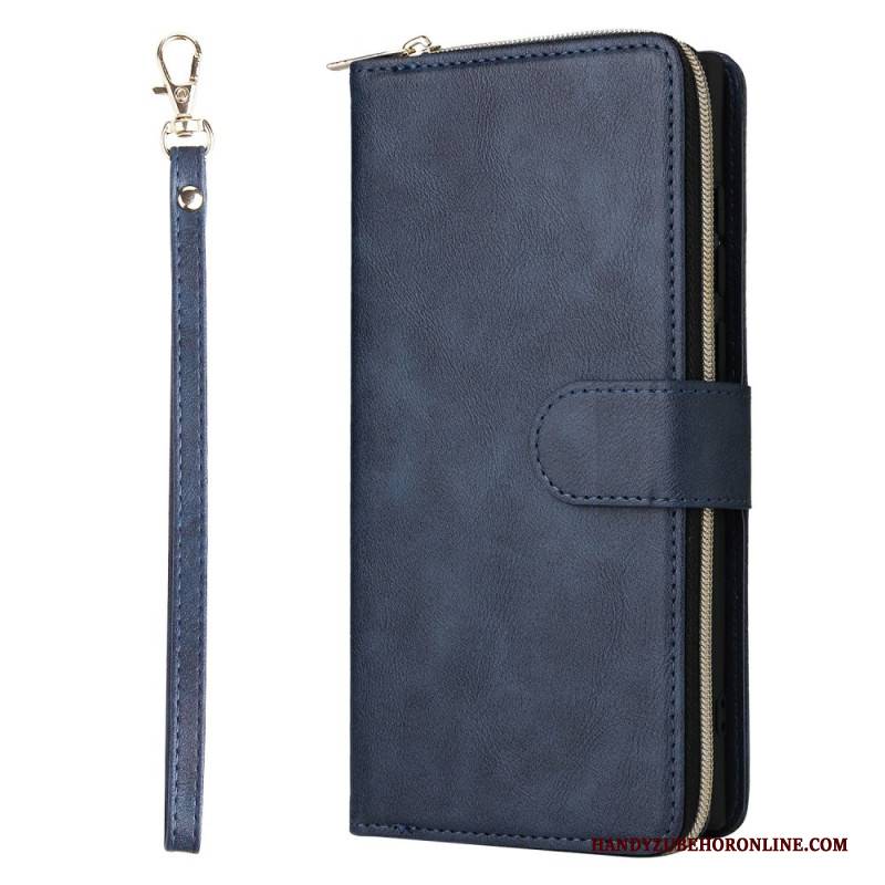 Lederhüllen Samsung Galaxy S25 Ultra 5g Handyhülle Geldbörse Mit Reißverschluss Und Riemen