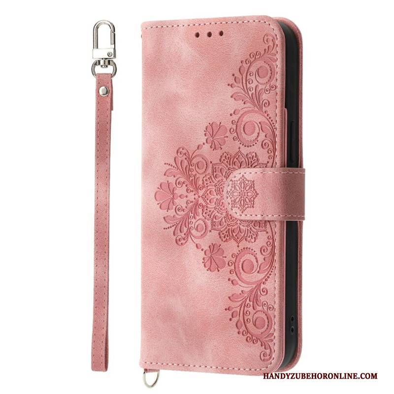 Lederhüllen Samsung Galaxy S26 Blumenmuster In Wildlederoptik Mit Riemen