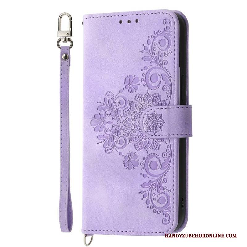 Lederhüllen Samsung Galaxy S26 Blumenmuster In Wildlederoptik Mit Riemen