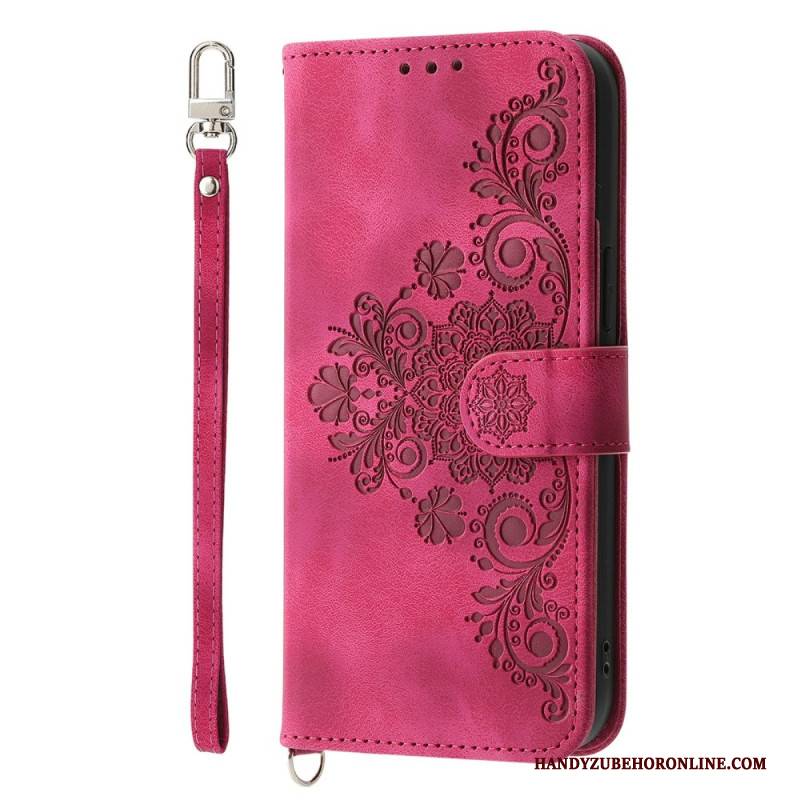Lederhüllen Samsung Galaxy S26 Blumenmuster In Wildlederoptik Mit Riemen