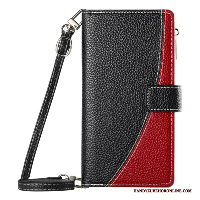 Lederhüllen Samsung Galaxy S26 Handyhülle Zweifarbige Geldbörse Mit Riemen