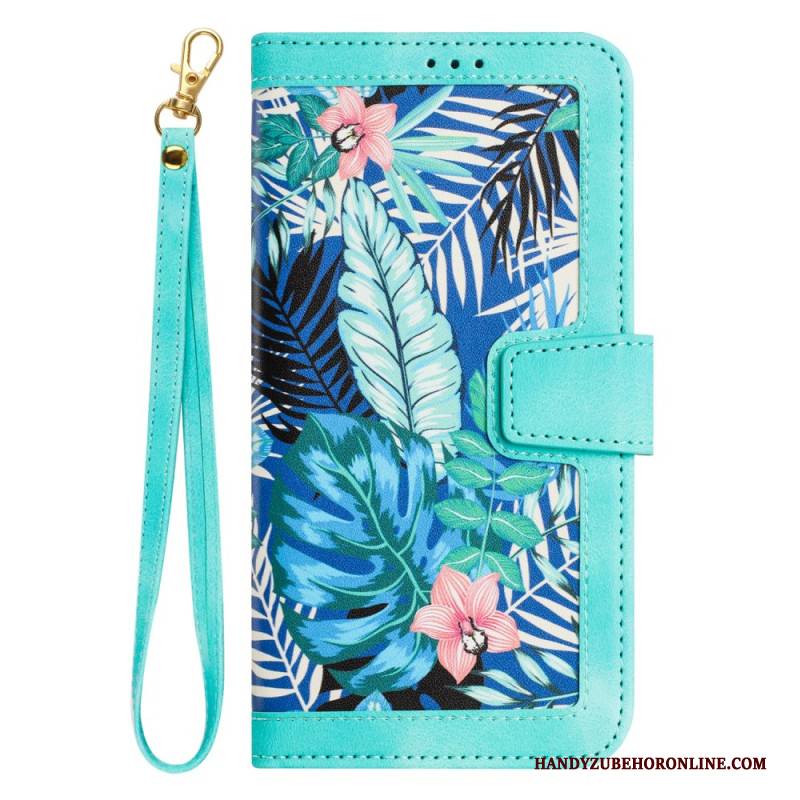 Lederhüllen Samsung Galaxy S26 Plus Blumenmuster Mit Riemen