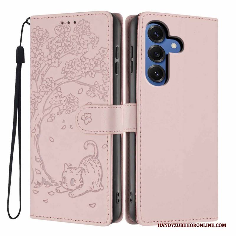 Lederhüllen Samsung Galaxy S26 Plus Handyhülle Baum- Und Katzenmuster