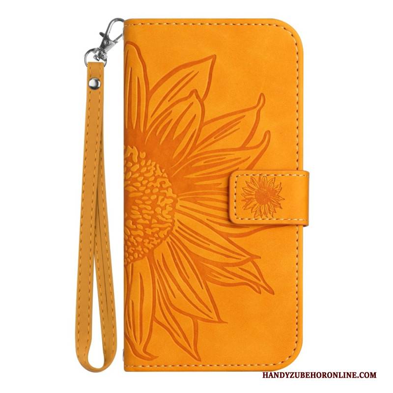 Lederhüllen Samsung Galaxy S26 Riemen Mit Sonnenblumenmuster