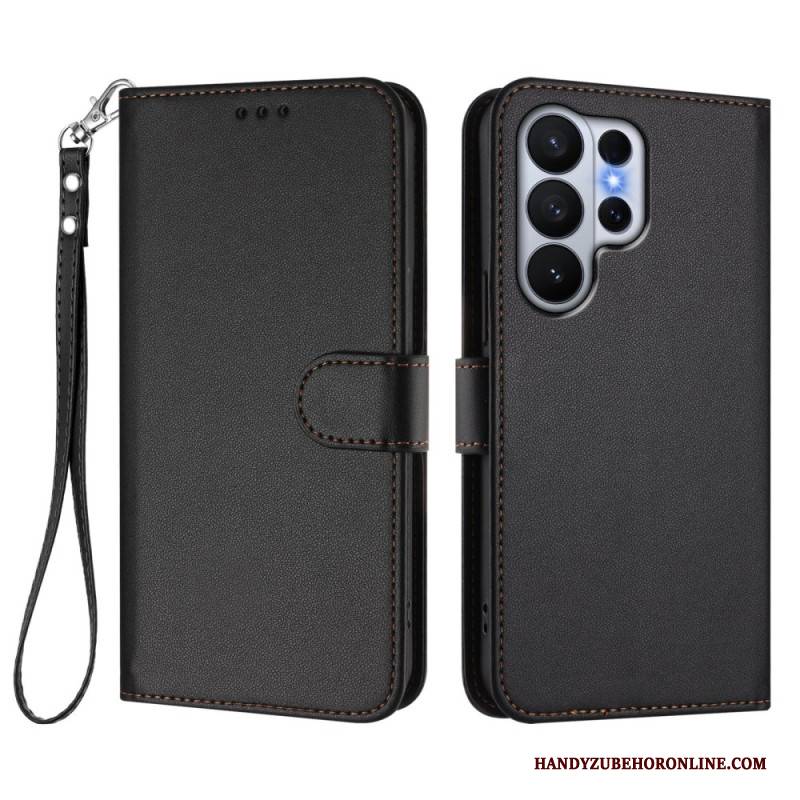 Lederhüllen Samsung Galaxy S26 Ultra Glatte Lederoptik Mit Riemen