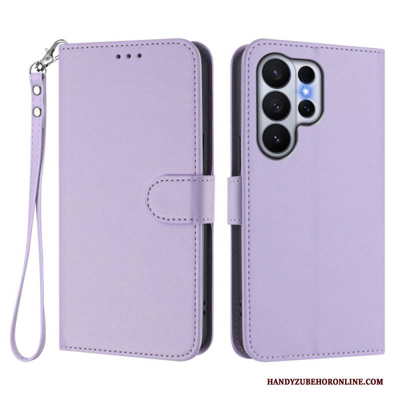 Lederhüllen Samsung Galaxy S26 Ultra Glatte Lederoptik Mit Riemen