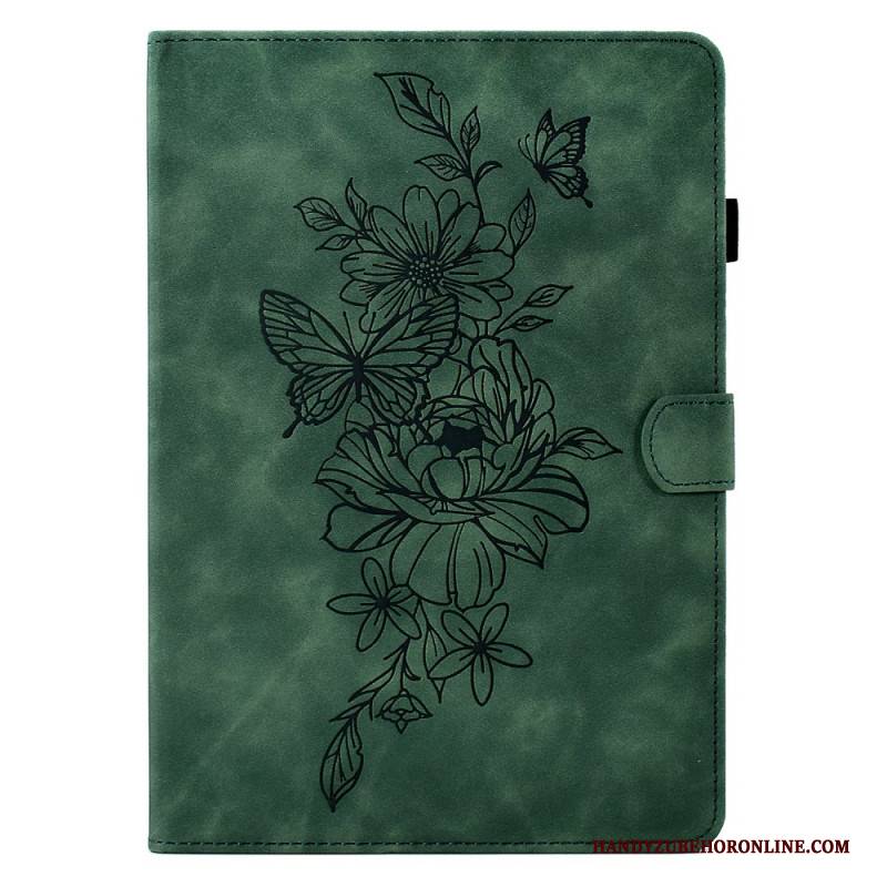 Lederhüllen Samsung Galaxy Tab S11 Handyhülle Wildleder-blumen- Und Schmetterlingseffekt