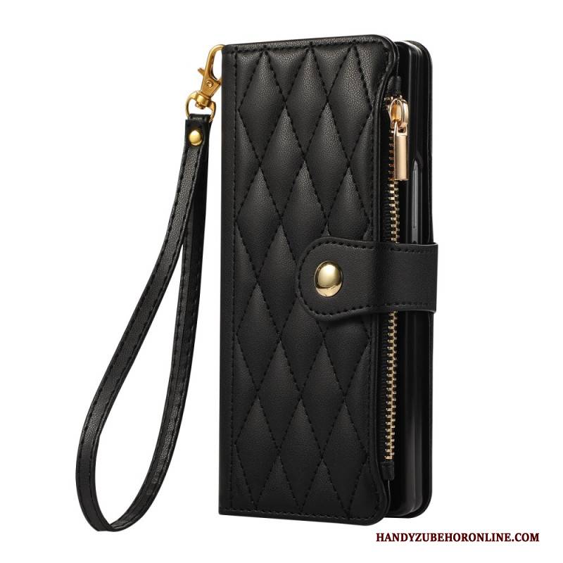 Lederhüllen Samsung Galaxy Z Fold 7 Handyhülle Gesteppt Mit Trageriemen