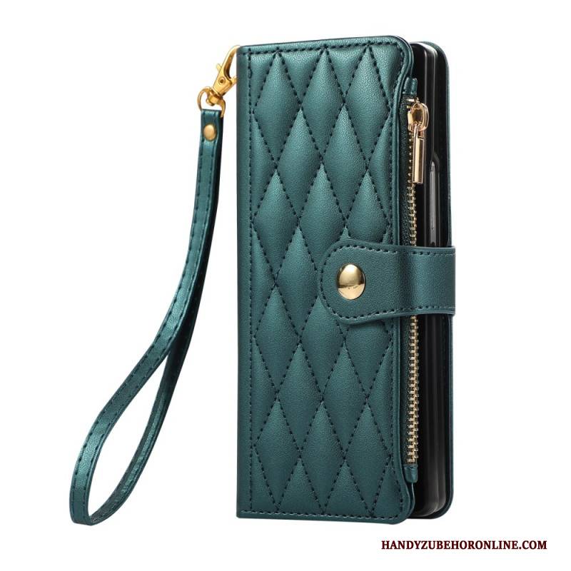 Lederhüllen Samsung Galaxy Z Fold 7 Handyhülle Gesteppt Mit Trageriemen