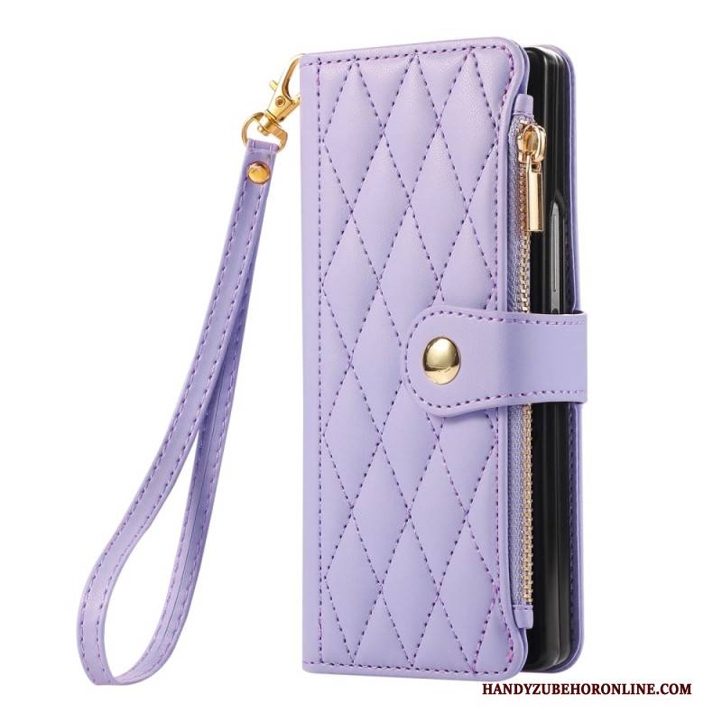 Lederhüllen Samsung Galaxy Z Fold 7 Handyhülle Gesteppt Mit Trageriemen