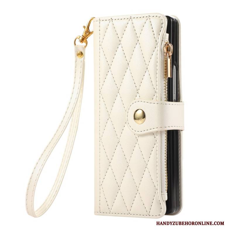 Lederhüllen Samsung Galaxy Z Fold 7 Handyhülle Gesteppt Mit Trageriemen