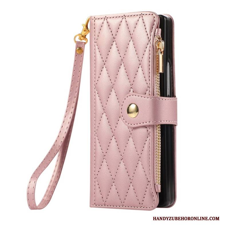 Lederhüllen Samsung Galaxy Z Fold 7 Handyhülle Gesteppt Mit Trageriemen