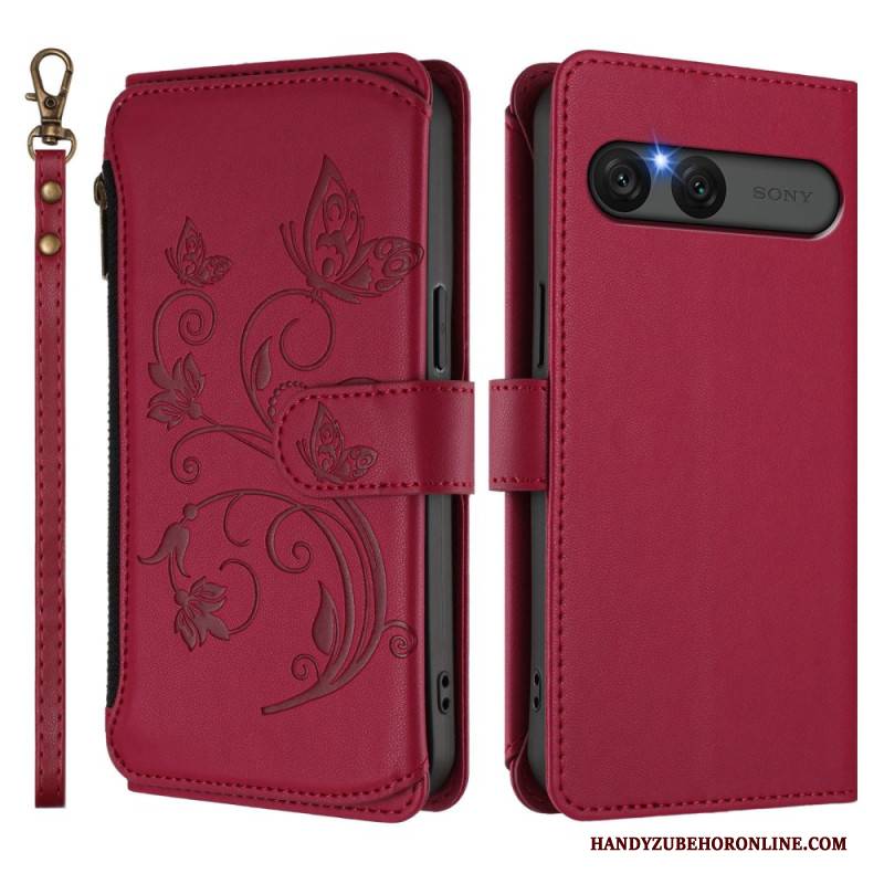 Lederhüllen Sony Xperia 10 Vii Rfid-geldbörse Mit Blumenmuster