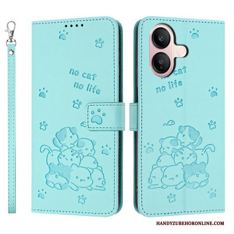Lederhüllen Vivo V60 Lite Handyhülle Trageband Mit Katzenmuster