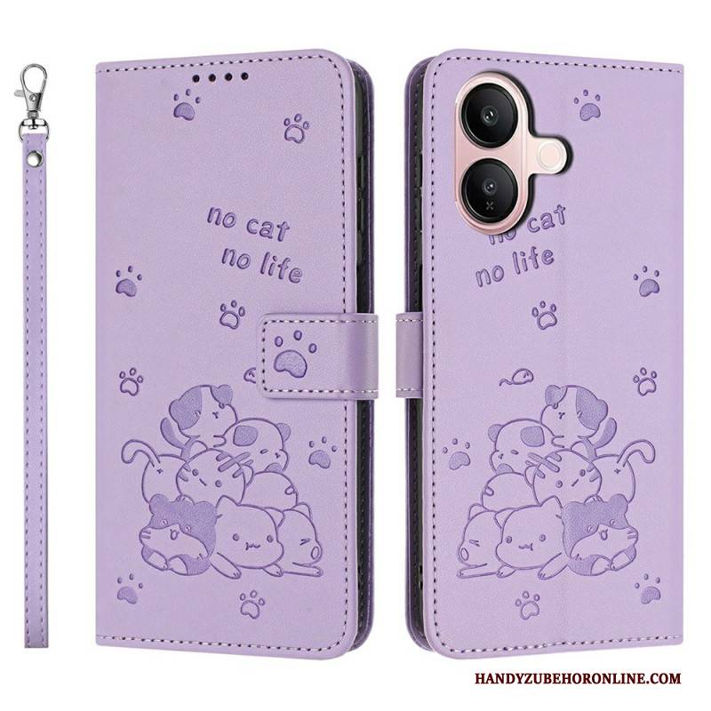 Lederhüllen Vivo V60 Lite Handyhülle Trageband Mit Katzenmuster