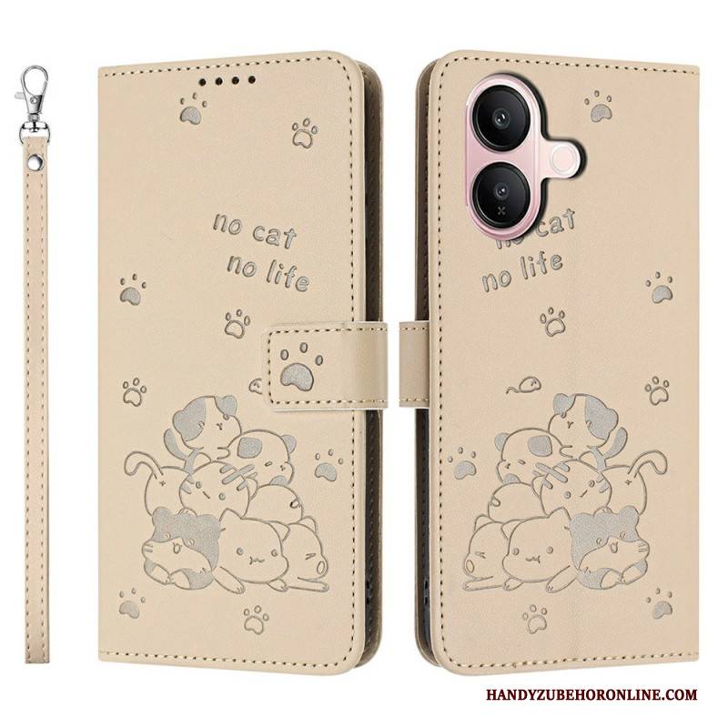 Lederhüllen Vivo V60 Lite Handyhülle Trageband Mit Katzenmuster
