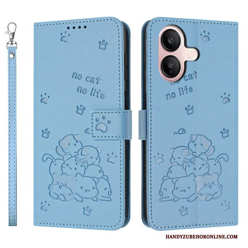 Lederhüllen Vivo V60 Lite Handyhülle Trageband Mit Katzenmuster