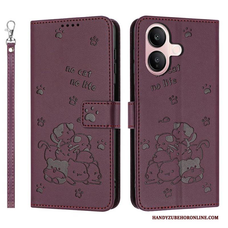 Lederhüllen Vivo V60 Lite Handyhülle Trageband Mit Katzenmuster
