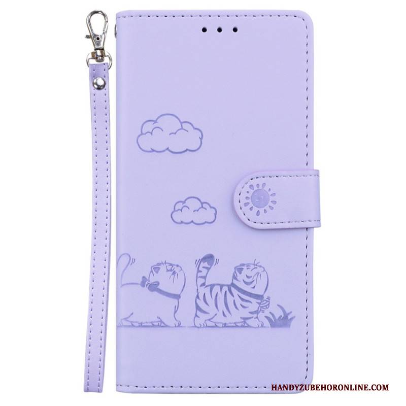 Lederhüllen Xiaomi 15 Handyhülle Katzenmotiv-riemen