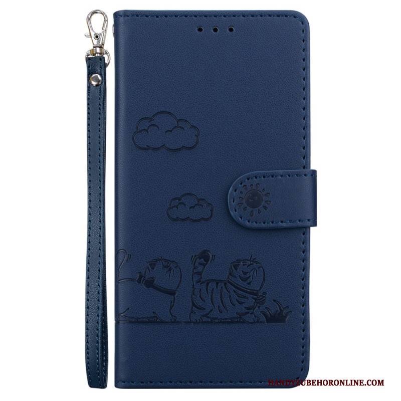 Lederhüllen Xiaomi 15 Handyhülle Katzenmotiv-riemen