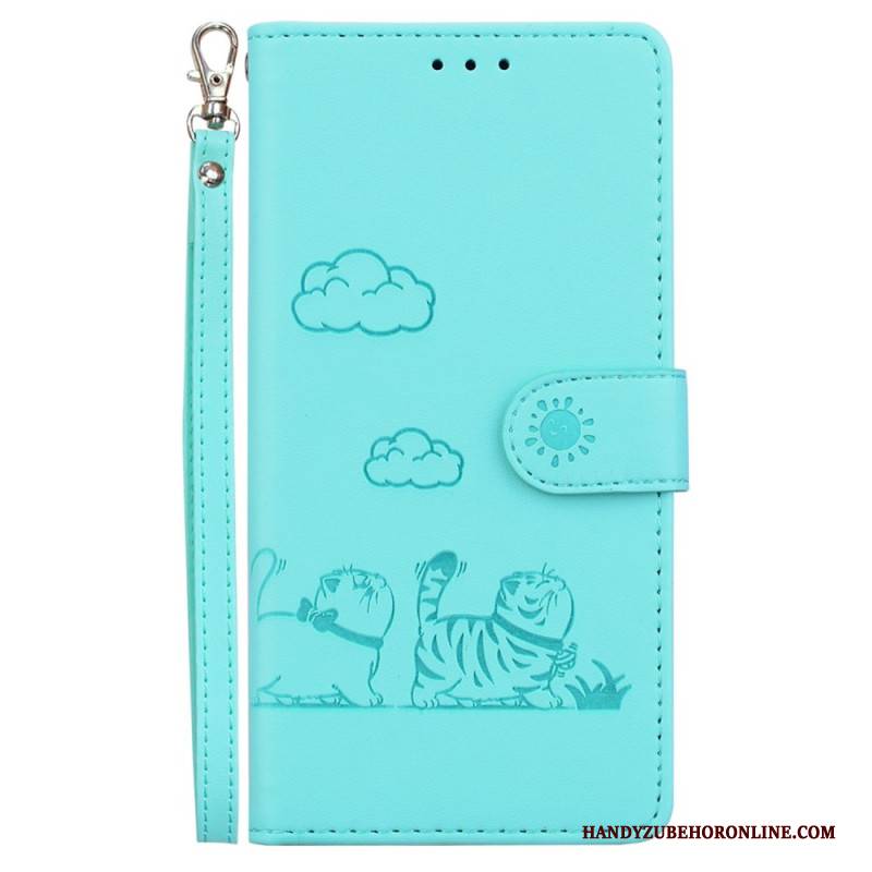 Lederhüllen Xiaomi 15 Handyhülle Katzenmotiv-riemen