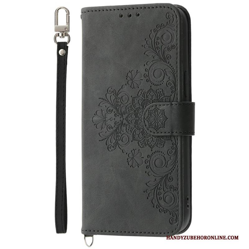 Lederhüllen Xiaomi 15 Pro Wildlederoptik Mit Blumenmuster Riemen Und Schultergurt Tragegurt