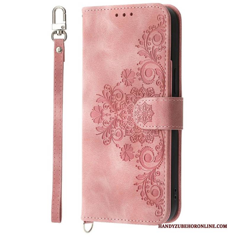 Lederhüllen Xiaomi 15 Pro Wildlederoptik Mit Blumenmuster Riemen Und Schultergurt Tragegurt