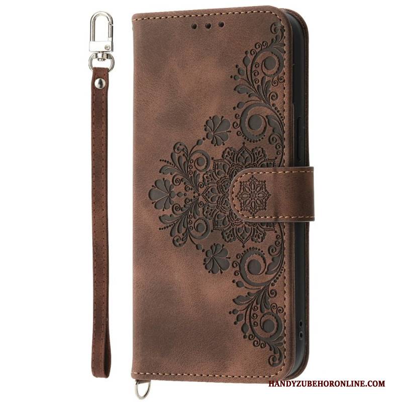 Lederhüllen Xiaomi 15 Pro Wildlederoptik Mit Blumenmuster Riemen Und Schultergurt Tragegurt