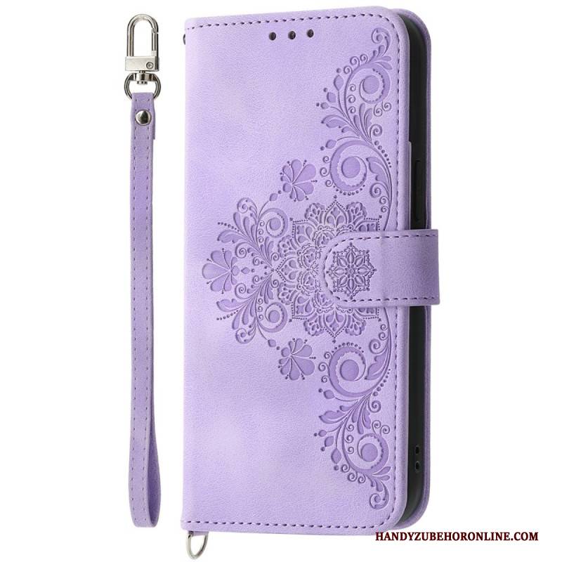 Lederhüllen Xiaomi 15 Pro Wildlederoptik Mit Blumenmuster Riemen Und Schultergurt Tragegurt