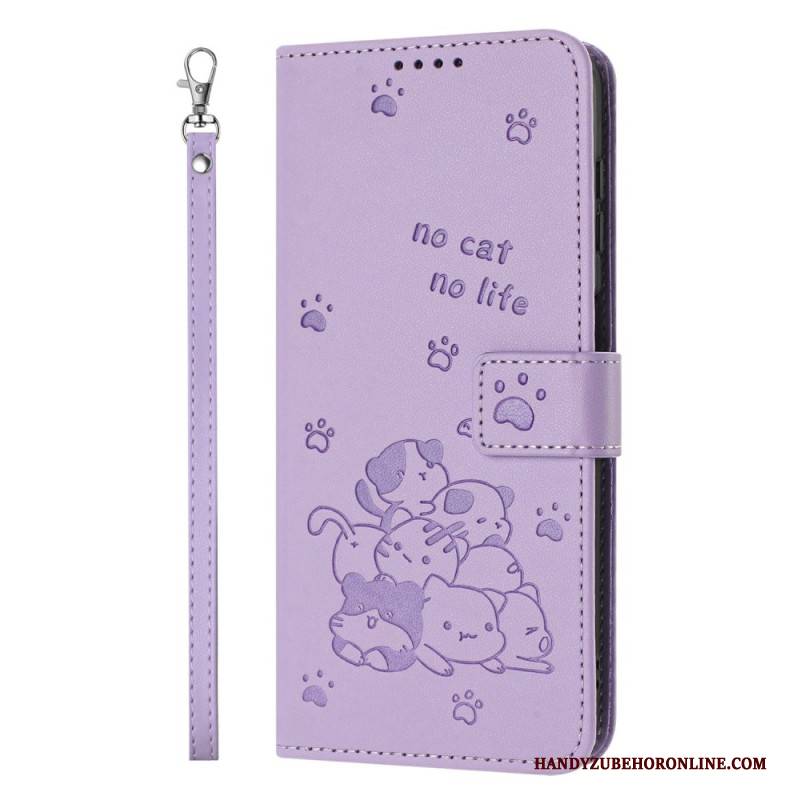 Lederhüllen Xiaomi 15t Handyhülle Katzenmotiv Mit Riemen