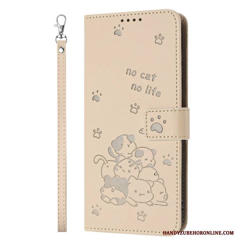 Lederhüllen Xiaomi 15t Handyhülle Katzenmotiv Mit Riemen
