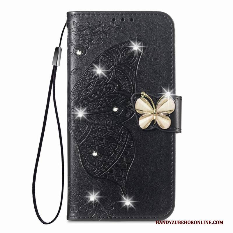 Lederhüllen Xiaomi 17 Handyhülle 3d-schmetterling Und Strasssteine