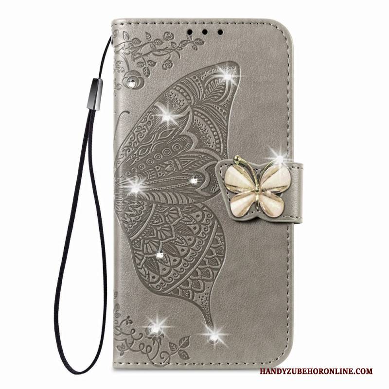 Lederhüllen Xiaomi 17 Handyhülle 3d-schmetterling Und Strasssteine