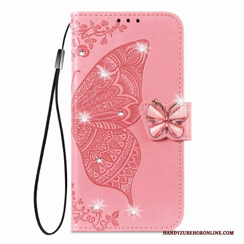Lederhüllen Xiaomi 17 Handyhülle 3d-schmetterling Und Strasssteine