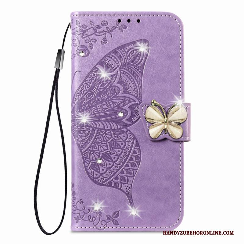 Lederhüllen Xiaomi 17 Handyhülle 3d-schmetterling Und Strasssteine