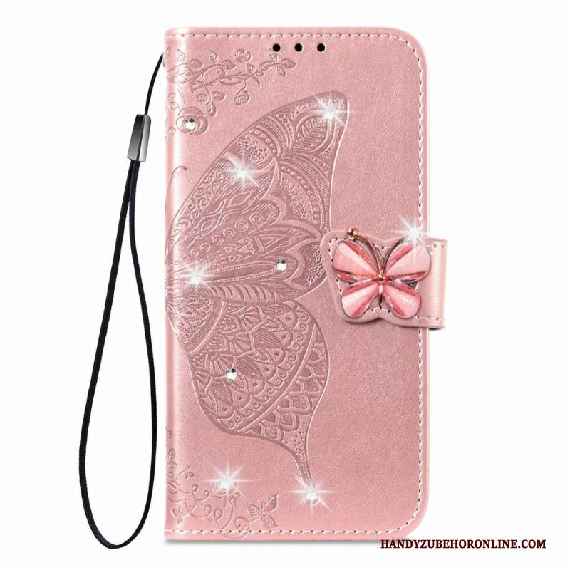 Lederhüllen Xiaomi 17 Handyhülle 3d-schmetterling Und Strasssteine