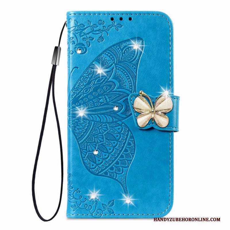 Lederhüllen Xiaomi 17 Handyhülle 3d-schmetterling Und Strasssteine