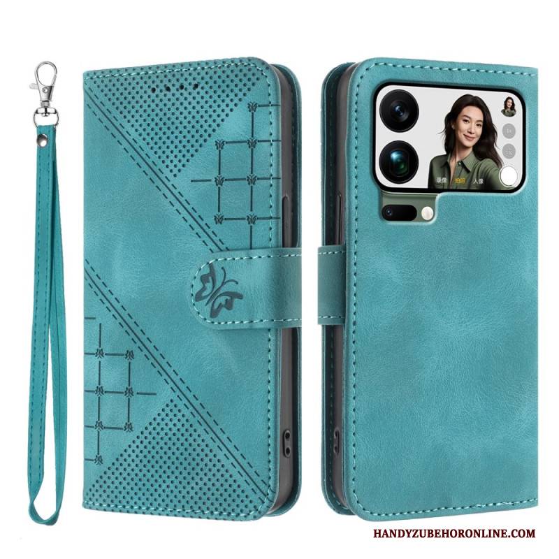 Lederhüllen Xiaomi 17 Pro Max Schmetterlings- Und Geometrisches Design