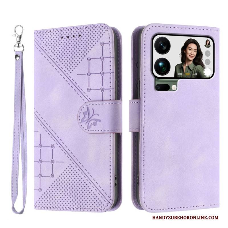 Lederhüllen Xiaomi 17 Pro Max Schmetterlings- Und Geometrisches Design