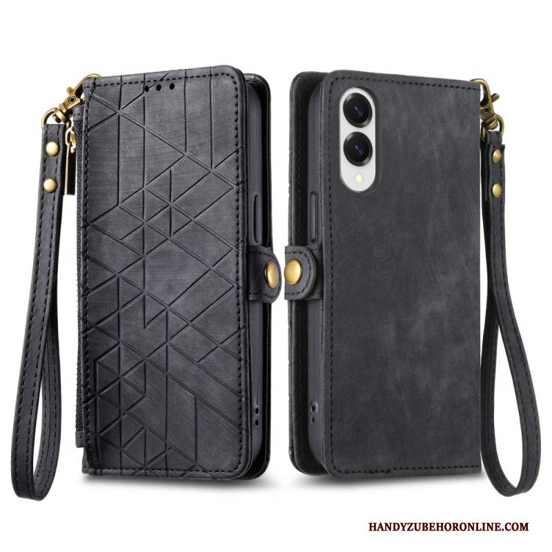 Lederhüllen Xiaomi Redmi Note 14 4g Handyhülle Geometrische Linien Mit Riemen