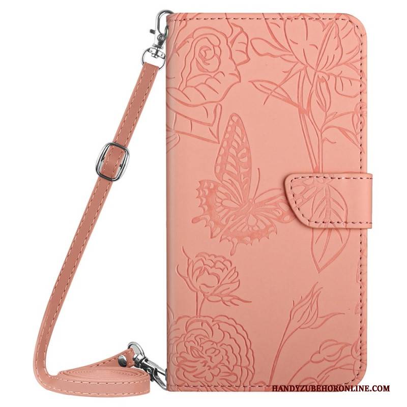 Lederhüllen Xiaomi Redmi Note 14 4g Handyhülle Schulterriemen Mit Schmetterlingsmuster