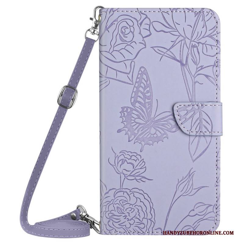 Lederhüllen Xiaomi Redmi Note 14 4g Handyhülle Schulterriemen Mit Schmetterlingsmuster
