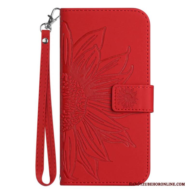 Lederhüllen Xiaomi Redmi Note 14 5g Sonnenblumendruck Mit Riemen