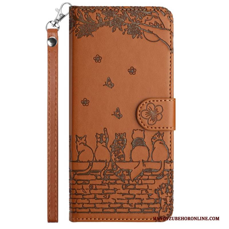 Lederhüllen Xiaomi Redmi Note 14 Pro 4g Handyhülle Katzenmotiv Mit Riemen